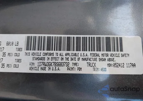2011 Ram Dakota Bighorn/Lonestar из США, поврежденный, VIN 1D7RW3GK7BS683732